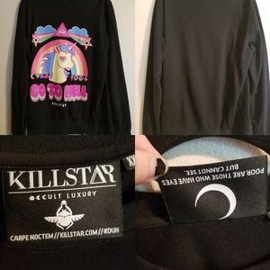 Killstar 2XL Go To Hell Unicorn Pastel Long Sleeve Black Graphic T Shirt